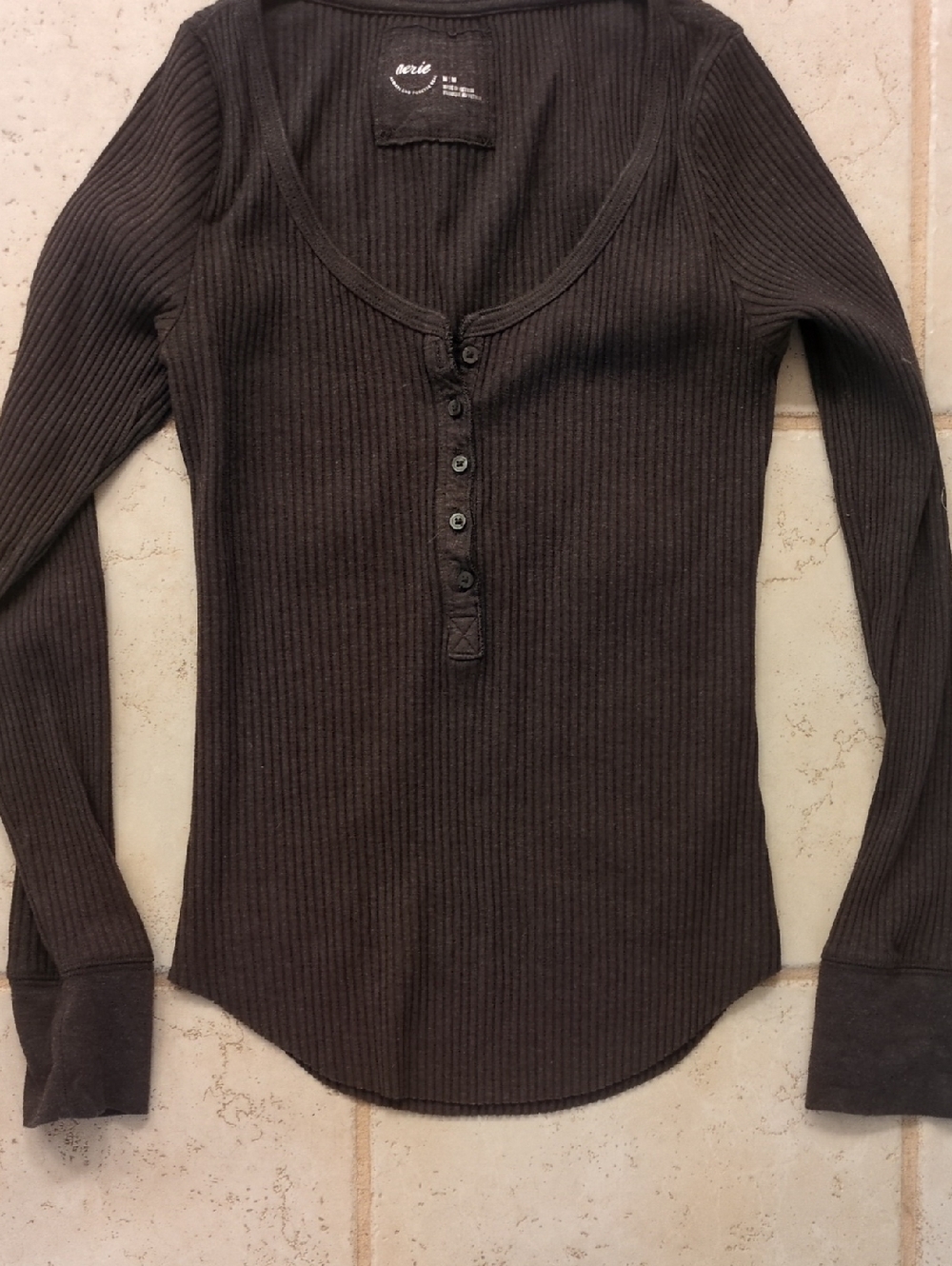 aerie Ribbed Long Sleeve Henley Top